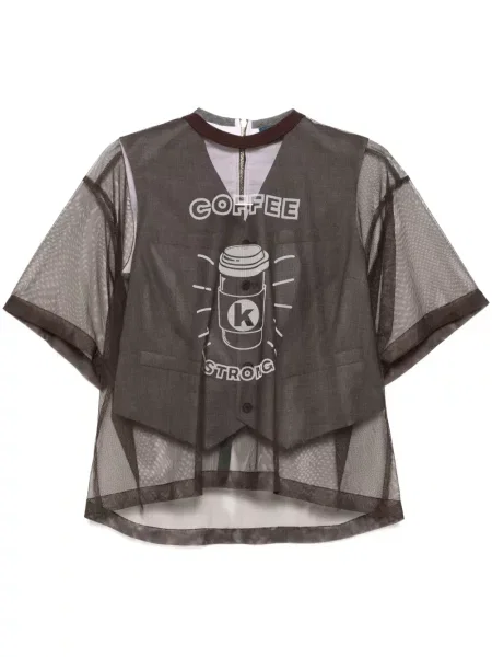 Top Kolor z nadrukiem brązowy