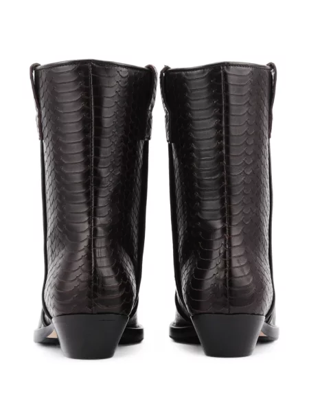 Botine Rotue din piele cu model piele de șarpe maro