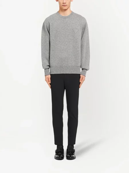 Sweter Prada z kaszmiru z okrągłym dekoltem szary