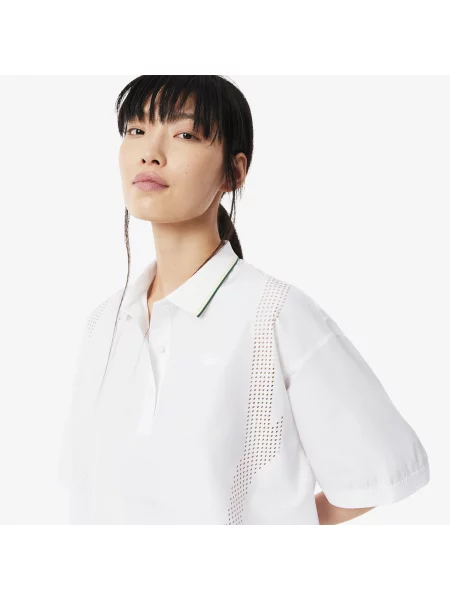 Lacoste Koszulka Polo Oversize Z Tkaniny Technicznej biała