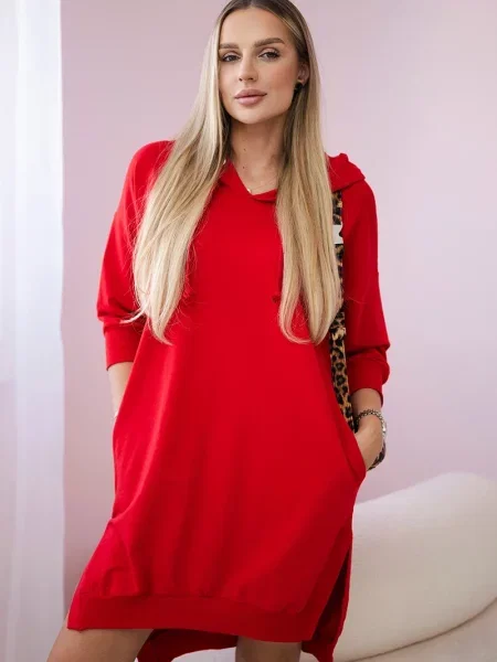 Długa bluza z kapturem Kesi z kapturem garniturowa czerwona