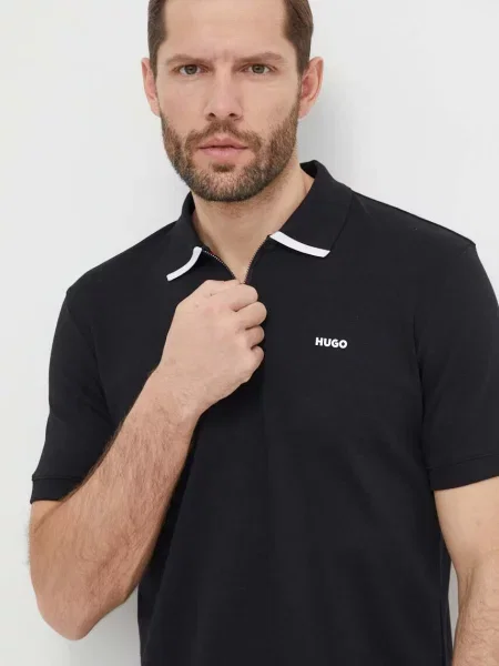 Bombažen polo HUGO črna
