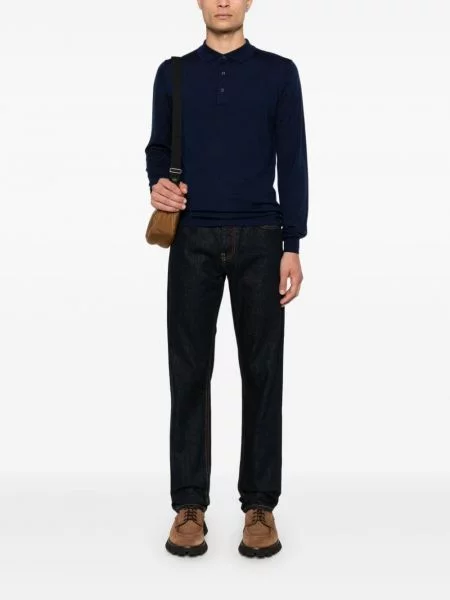 Tricou polo Aspesi de lână albastru