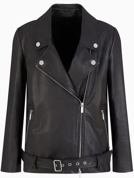 Kurtka skórzana Armani Exchange biker czarna