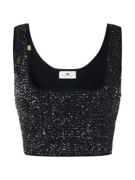Top Elisabetta Franchi cu paiete tricotate negru