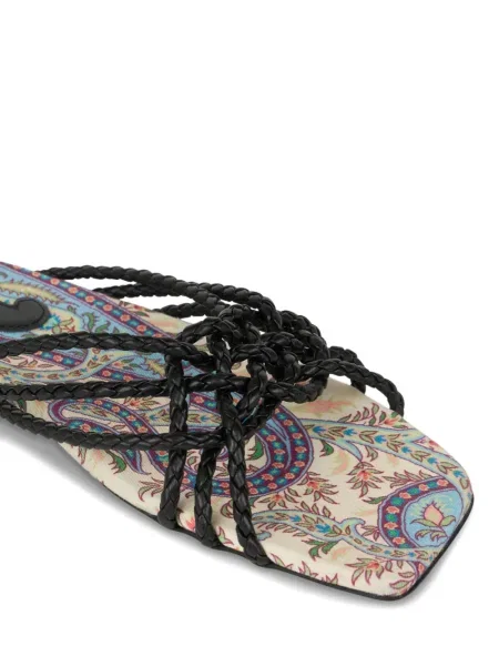 Кожени сандали Etro без ток с пейсли десен черно