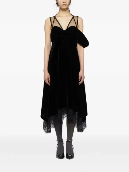 Rochie midi Tanaka Daisuke de catifea negru