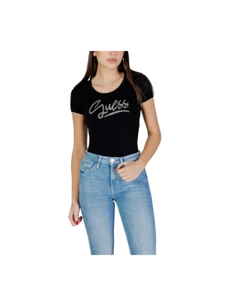 T-shirt o kroju slim fit z obszyciem kamieniami stras Guess czarna