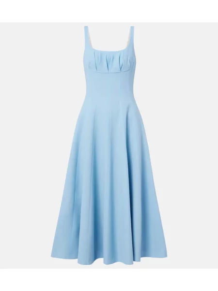 Rochie midi Emilia Wickstead de lână plisată până la genunchi albastru