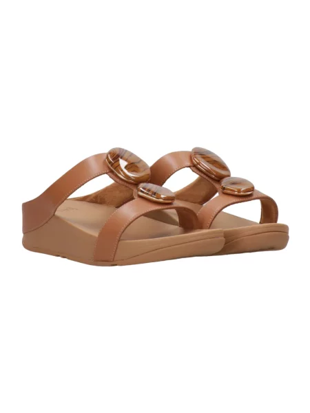 Klapki Fitflop skórzane z kamieniami brązowe