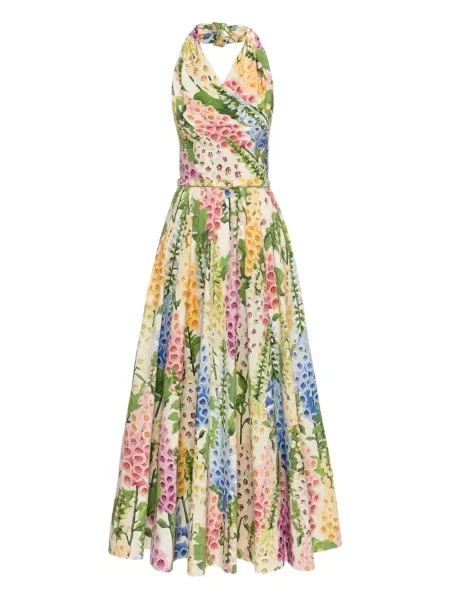 Rochie midi Oscar De La Renta cu model floral până la genunchi de costum alb