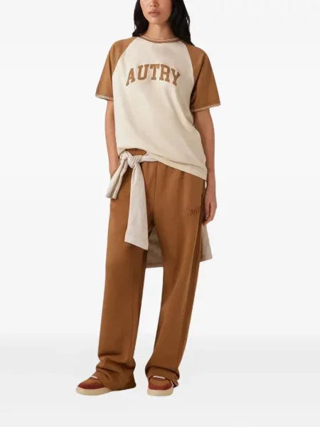 Pantaloni Autry cu broderie maro