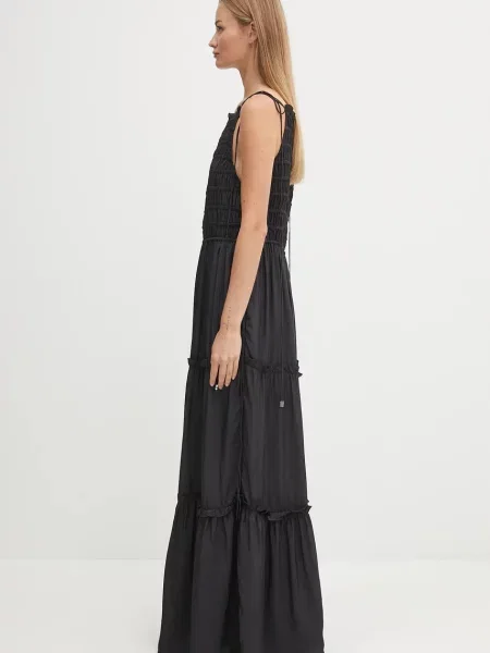 GANNI sukienka Viscose Habotai Maxi Smock Slip maxi rozkloszowana czarny