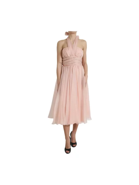 Jedwabna sukienka Dolce And Gabbana w kształcie litery A z dekoltem halter różowa