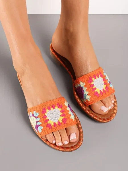 Papuci Ornați cu Brodat Oervila portocalii