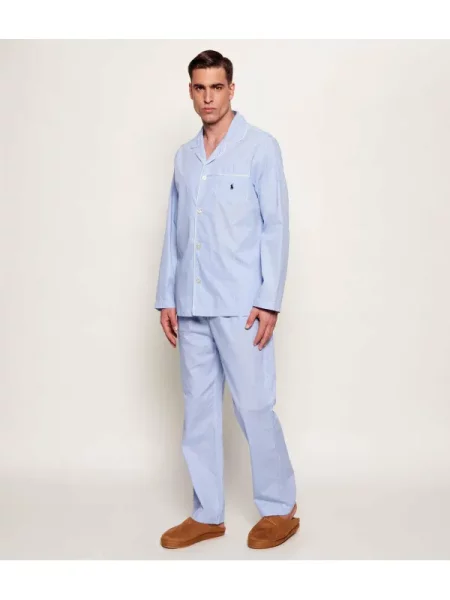 Polo Ralph Lauren Pijama lungă deschis / alb albastru