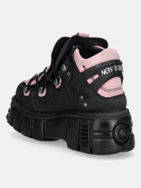 New Rock adidași din nubuc Nobuck Negro + Nobuck Rosa + Tower Negro Lateral negru