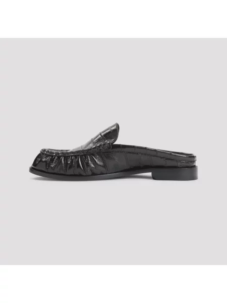 Klapki mules Saint Laurent skórzane bez obcasa brązowe
