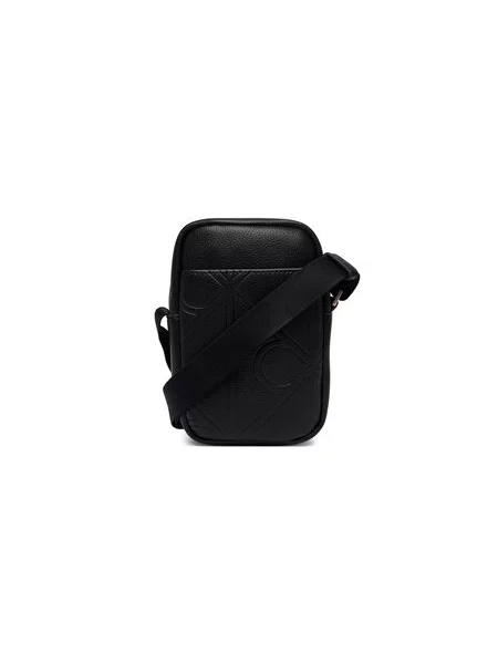 Maža rankinė Calvin Klein Emblem Aop Emboss Slim Reporter juoda