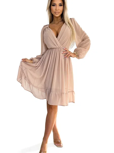 Sukienka maxi Numoco szyfonowa z długim rękawem do kolan