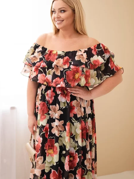 Rochie maxi Kesi Włoski cu volane negru