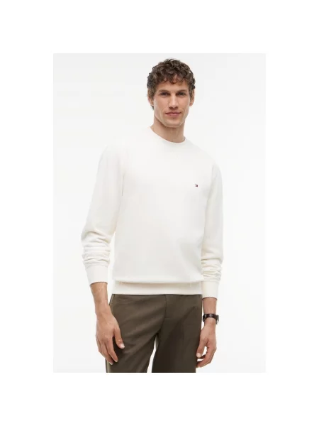 Hanorac crewneck Tommy Hilfiger din fleece alb