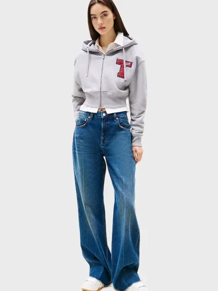 Худи Tommy Jeans с аппликацией серое