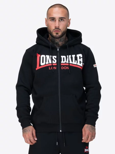 LONSDALE Tepláková bunda Garrigill červená / čierna biela