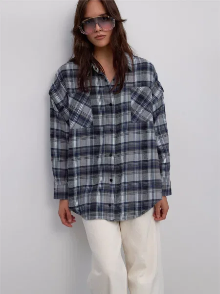 Сорочка в клітинку Estro віскоза/поліестер синій