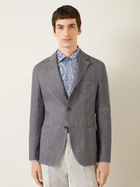 Etro Slim Fit Sako Z Lnu pale grey šedé
