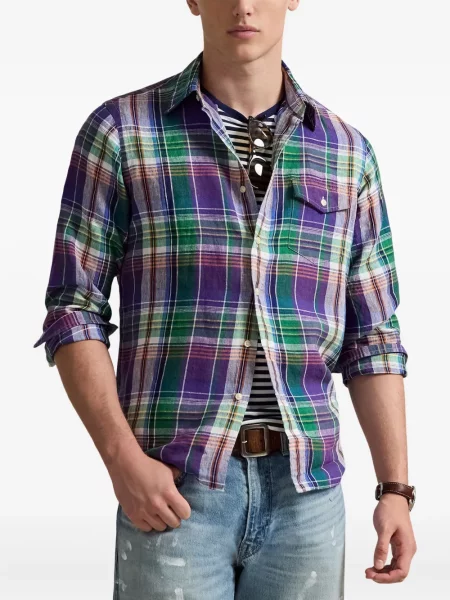 Șapcă Polo Ralph Lauren cu decolteu în V cu autograf în carouri albastru