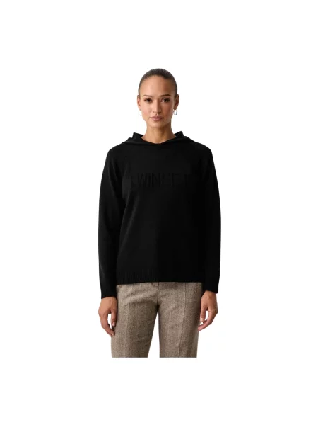 Dzianinowy sweter Twinset z okrągłym dekoltem czarny