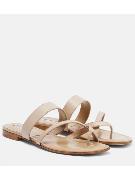 Chiloți tanga Manolo Blahnik din piele bej