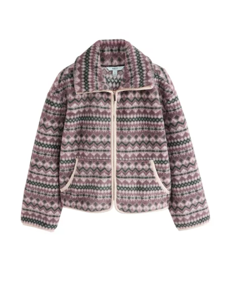 Next Jachetă fleece gri metalic / magenta / murdar alb