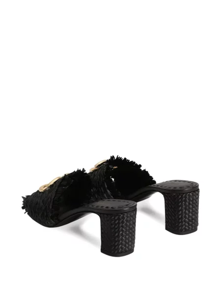 Papuci tip mules Dolce & Gabbana cu franjuri țesuți negru