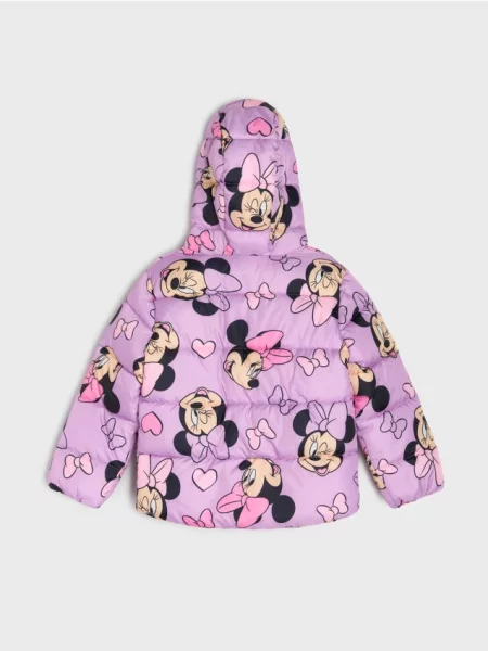 Sinsay Prošívaná bunda s kapucí Minnie Mouse fialová