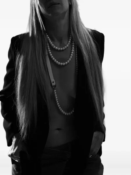 Colier Obsidian cu perle din piele alb