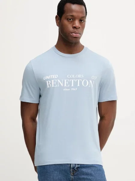 Тениска United Colors of Benetton лилаво с принт синьо