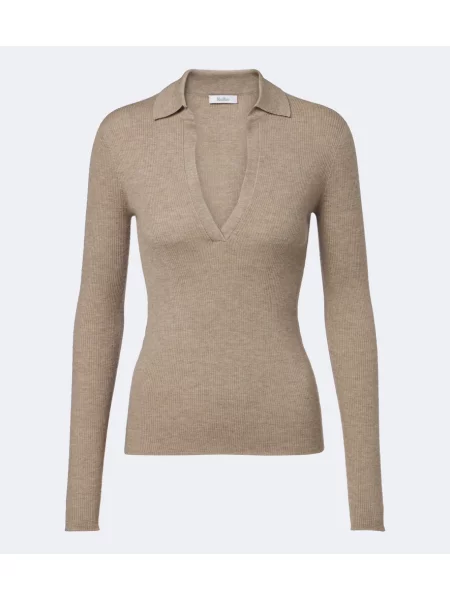 Tricou polo Max Mara din cașmir maro
