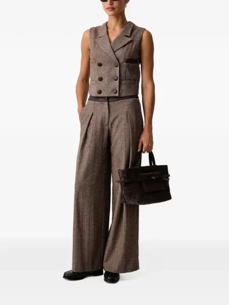 Vestă Armani Exchange cu model herringbone cu două rânduri de nasturi maro