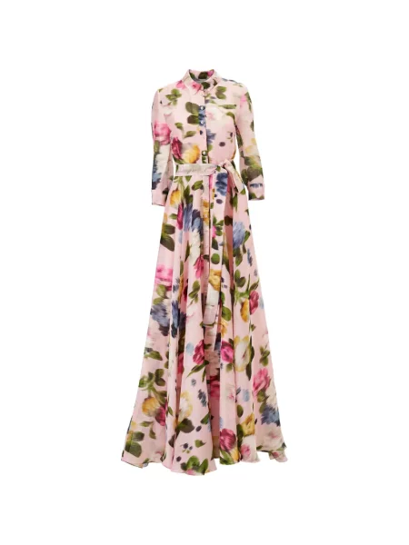 Rochie maxi Carolina Herrera cu model floral cu imagine roz