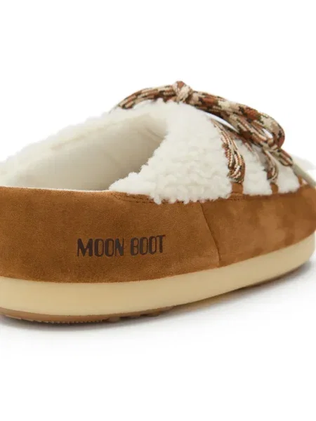 Papuci tip mules Moon Boot cu șireturi din dantelă alb