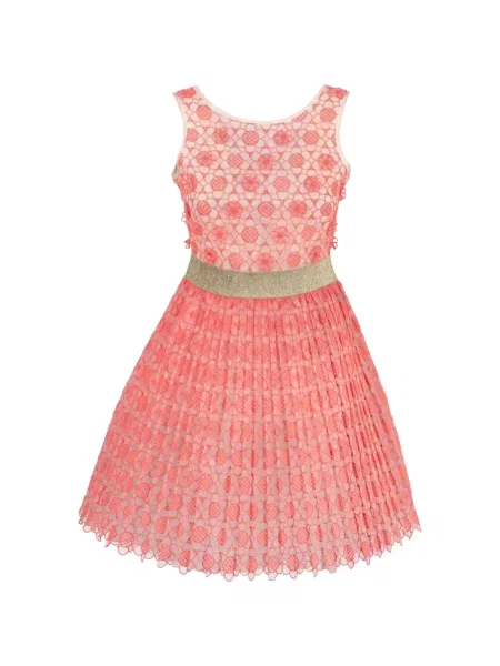 Rochie Manoush cu model floral cu aplicații plisată roz