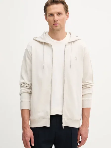 U.S. Polo Assn. hanorac cu și glugă pentru bărbați cu DHM Interlock Zip bej
