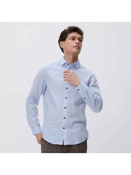 Reserved Košile regular fit s příměsí lnu světle modrá