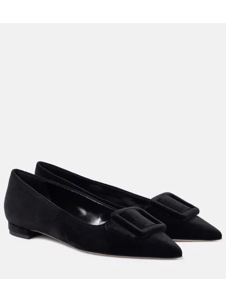 Balerini Manolo Blahnik de catifea negru