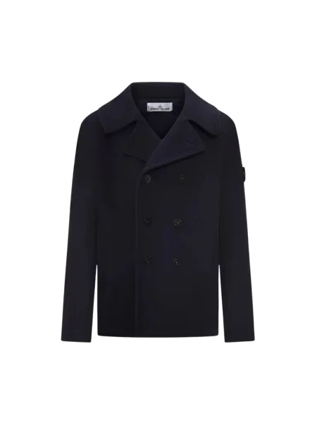 Płaszcz Stone Island wełniany z kamieniami niebieski