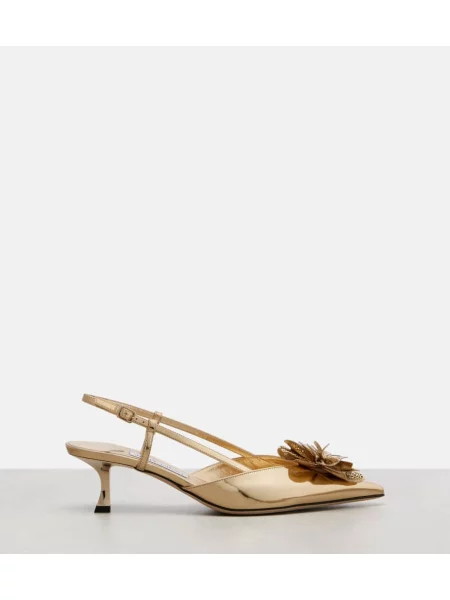 Pantofi cu toc Jimmy Choo din piele slingback auriu