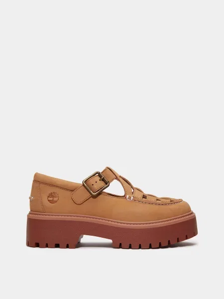 Туфли Timberland из нубука на платформе с пряжкой бежевые