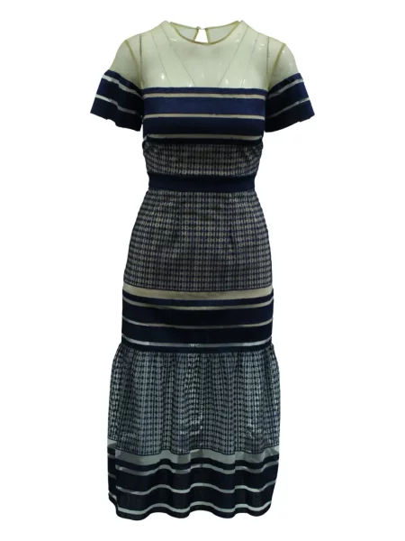 Rochie midi Self-portrait cu dungi plasă până la genunchi albastru